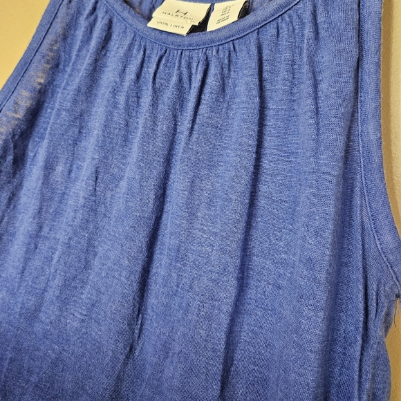 Halston 100% Linen Blue Tank Top Size Small Lightweight Summer Blouse - Picture 4 of 5